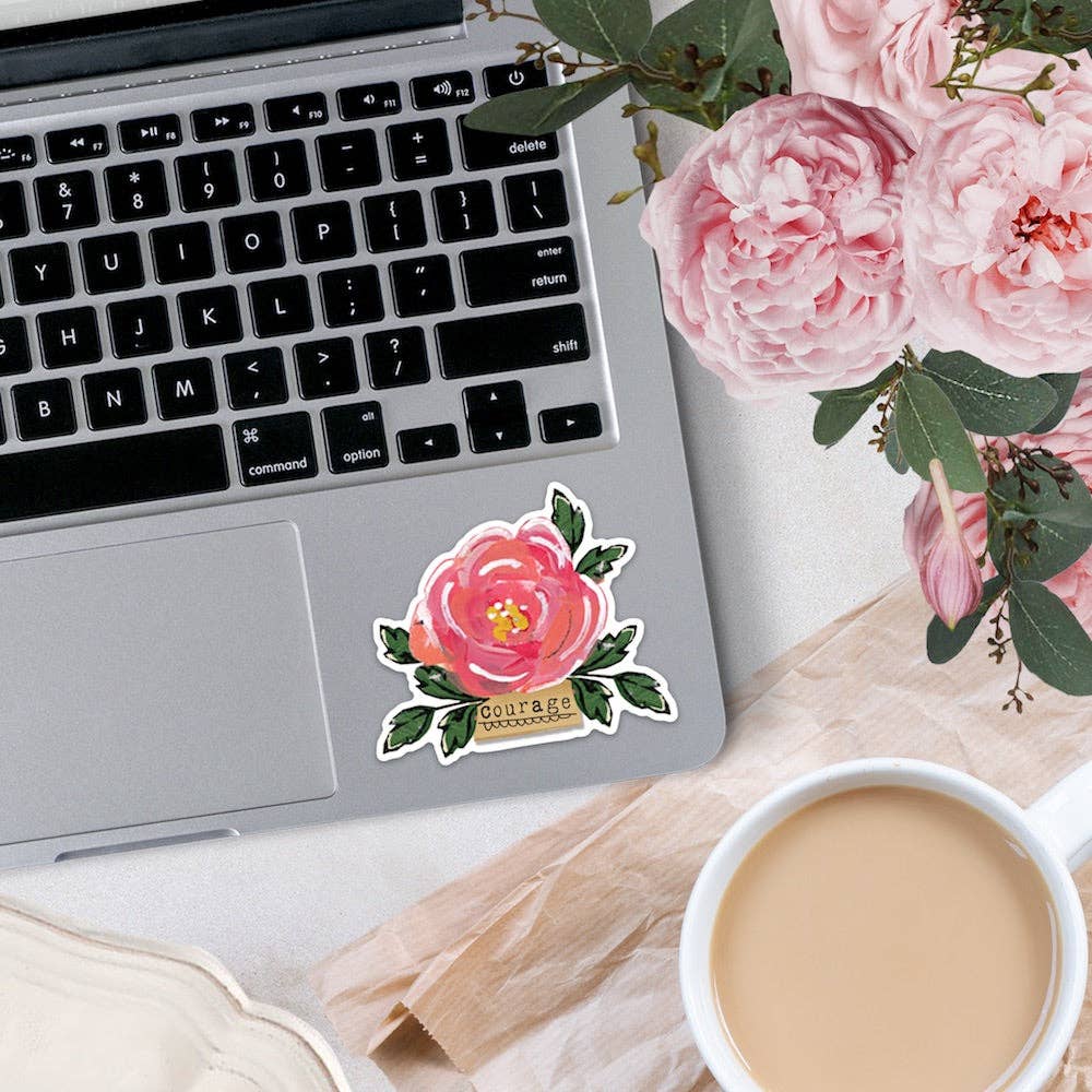 Courage rose sticker with art by Kelly Rae Roberts