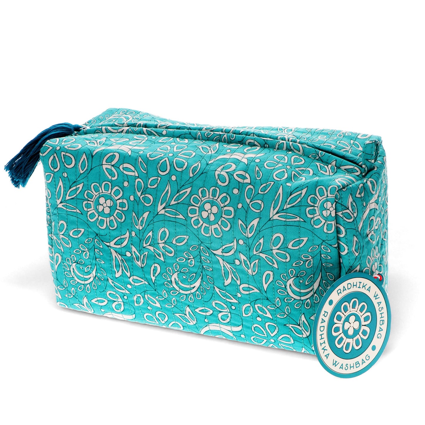 Quilted turquoise zippered pouch