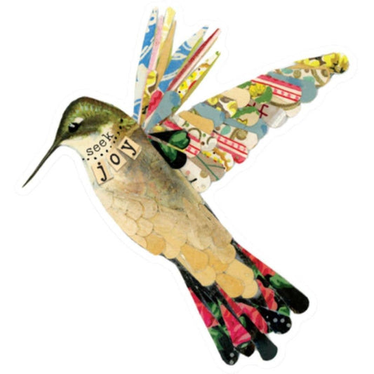 Seek Joy hummingbird sticker with artwork by Kelly Rae Roberts