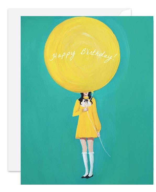 Nothing Is Happier Than A Yellow Balloon Birthday Card by Janet Hill