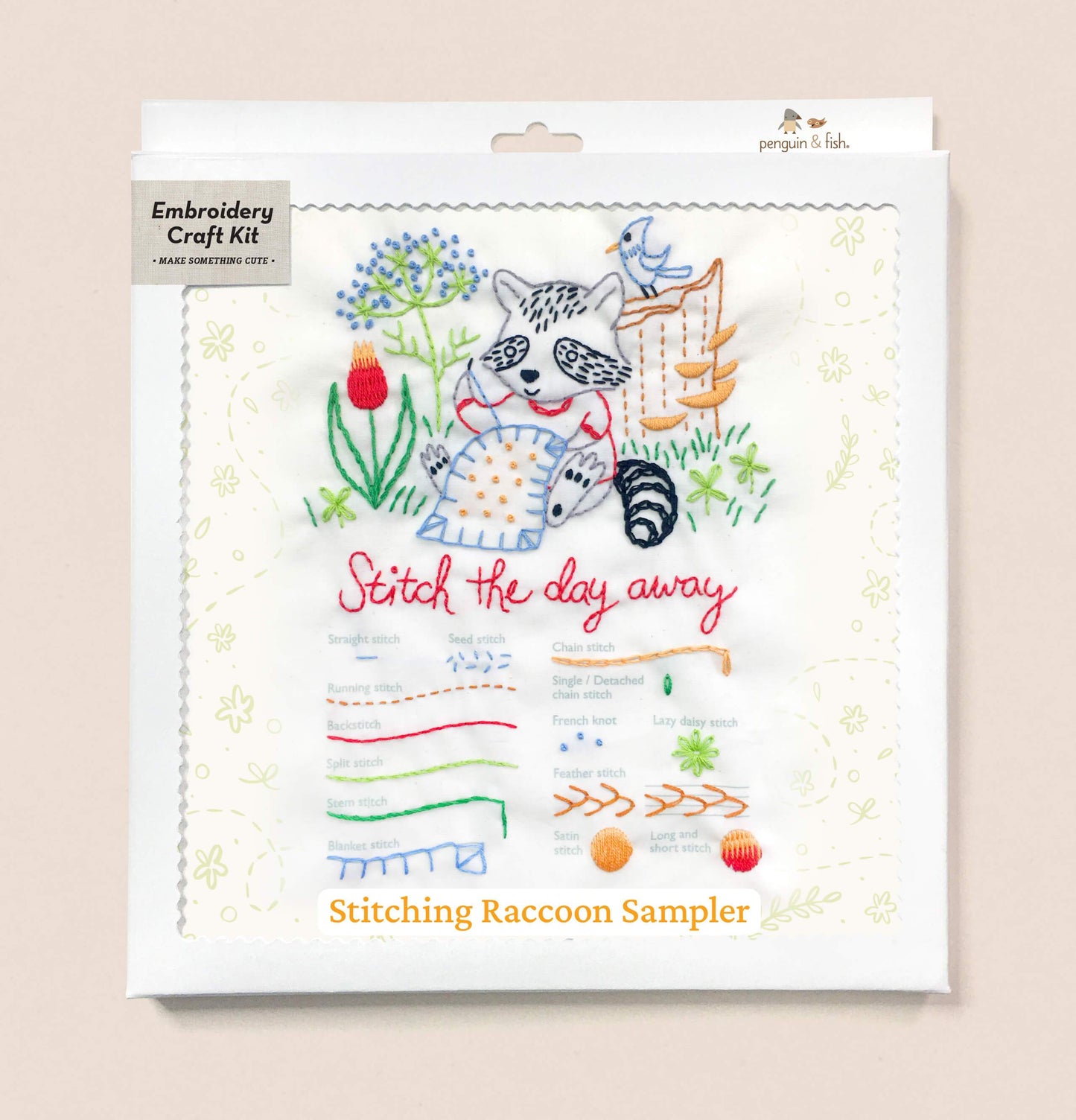 Stitching Raccoon Sampler embroidery kit