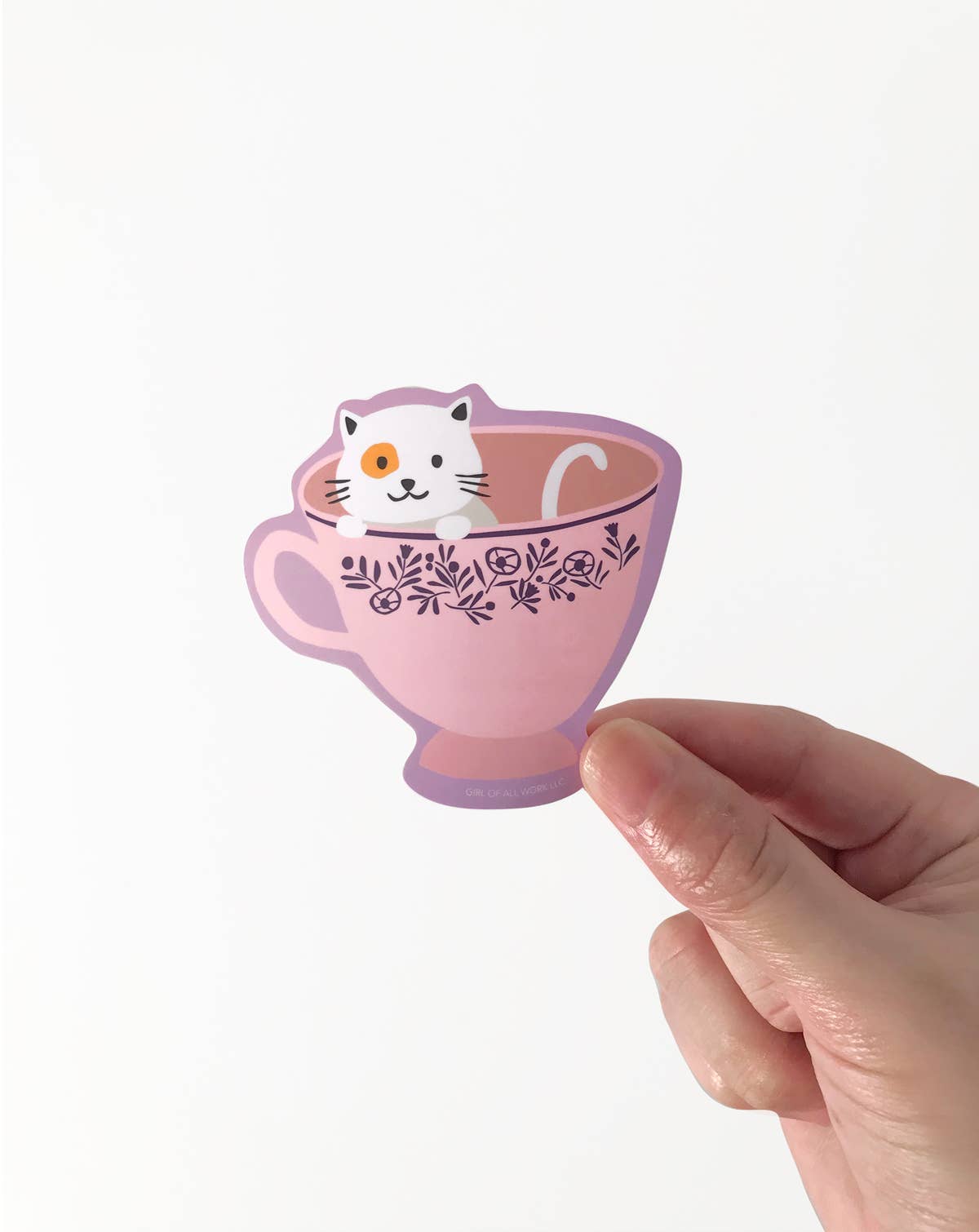 CAT TEACUP VINYL STICKER