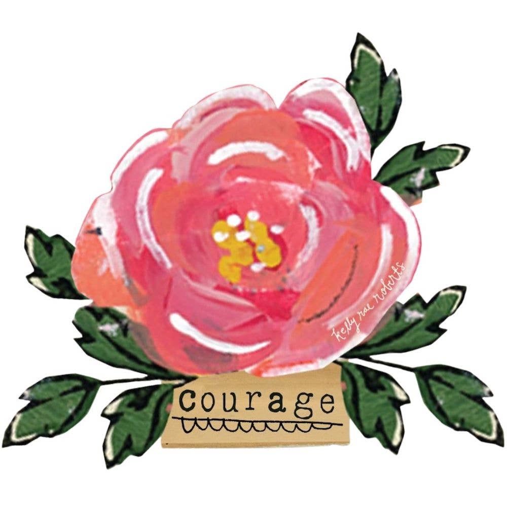 Courage rose sticker with art by Kelly Rae Roberts