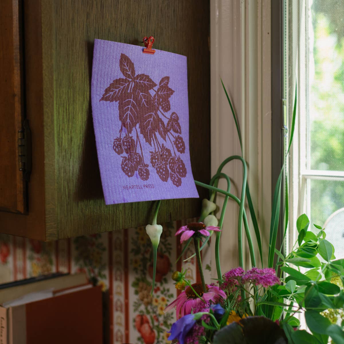 Screen Printed Purple Blackberries Sponge Cloth