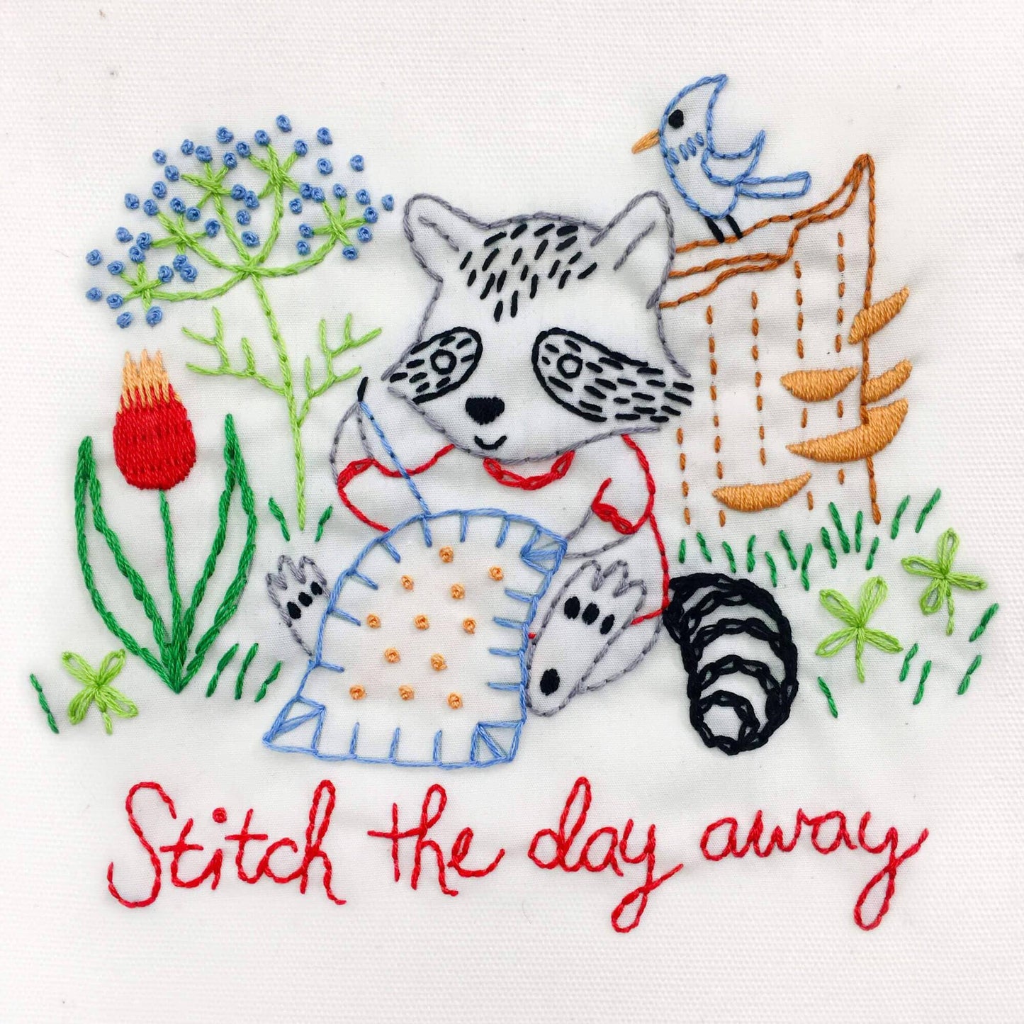 Stitching Raccoon Sampler embroidery kit