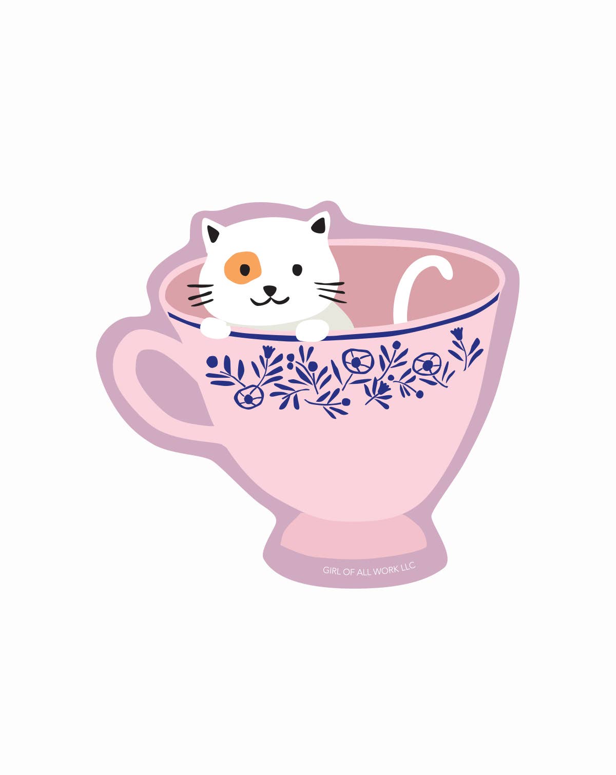 CAT TEACUP VINYL STICKER