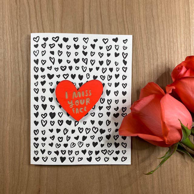 I Miss Your Face Letterpress Card with Heart Magnet