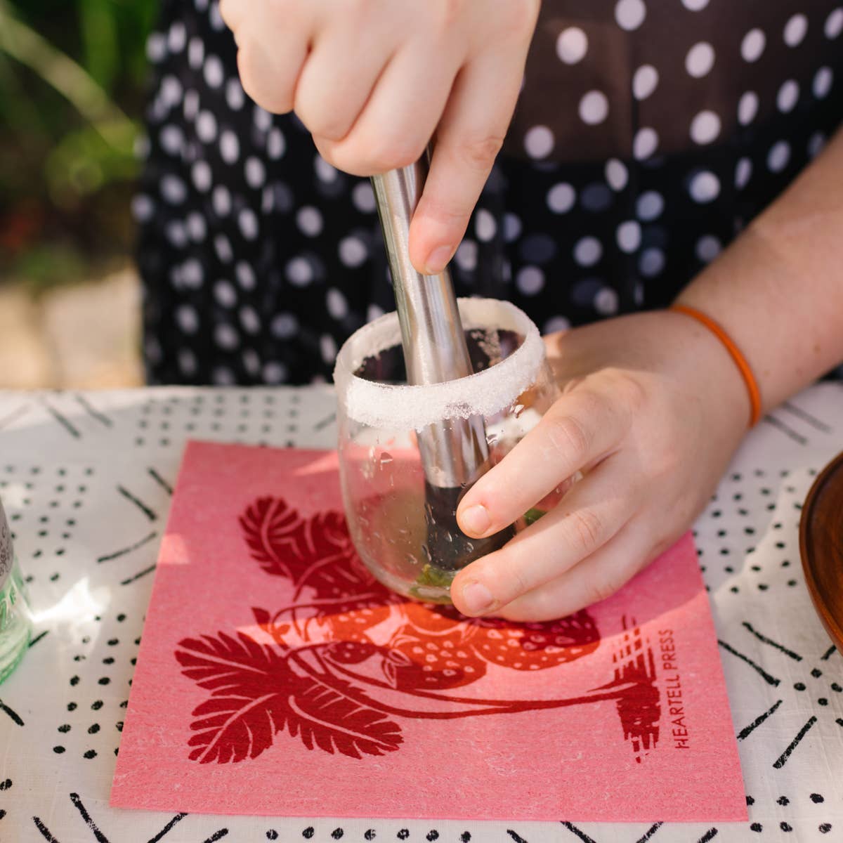 Screen Printed Red Strawberries Sponge Cloth