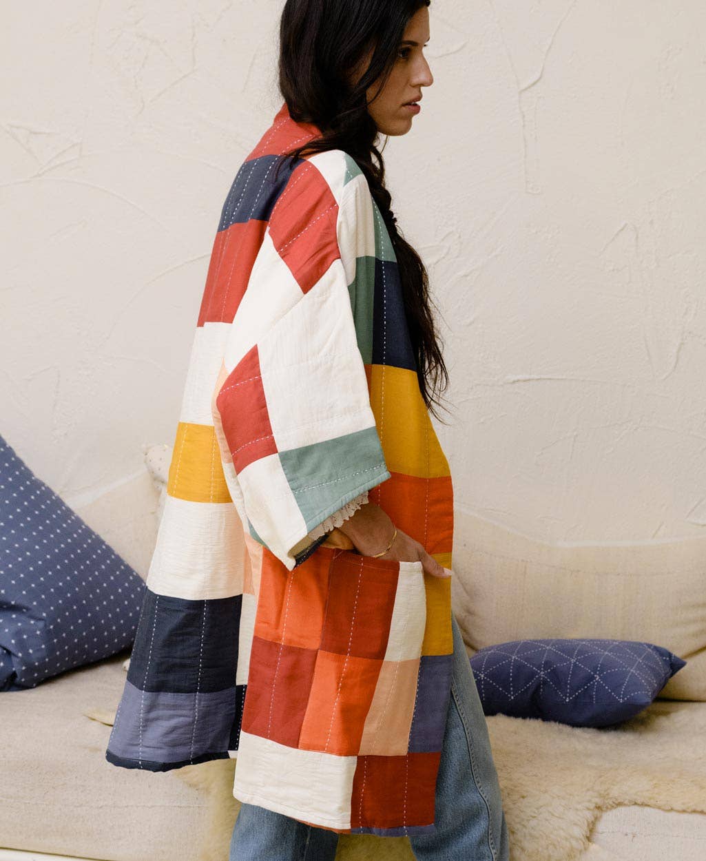 Quilted Multi-Check Cocoon Jacket